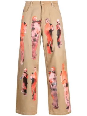 jeans beige con stampa