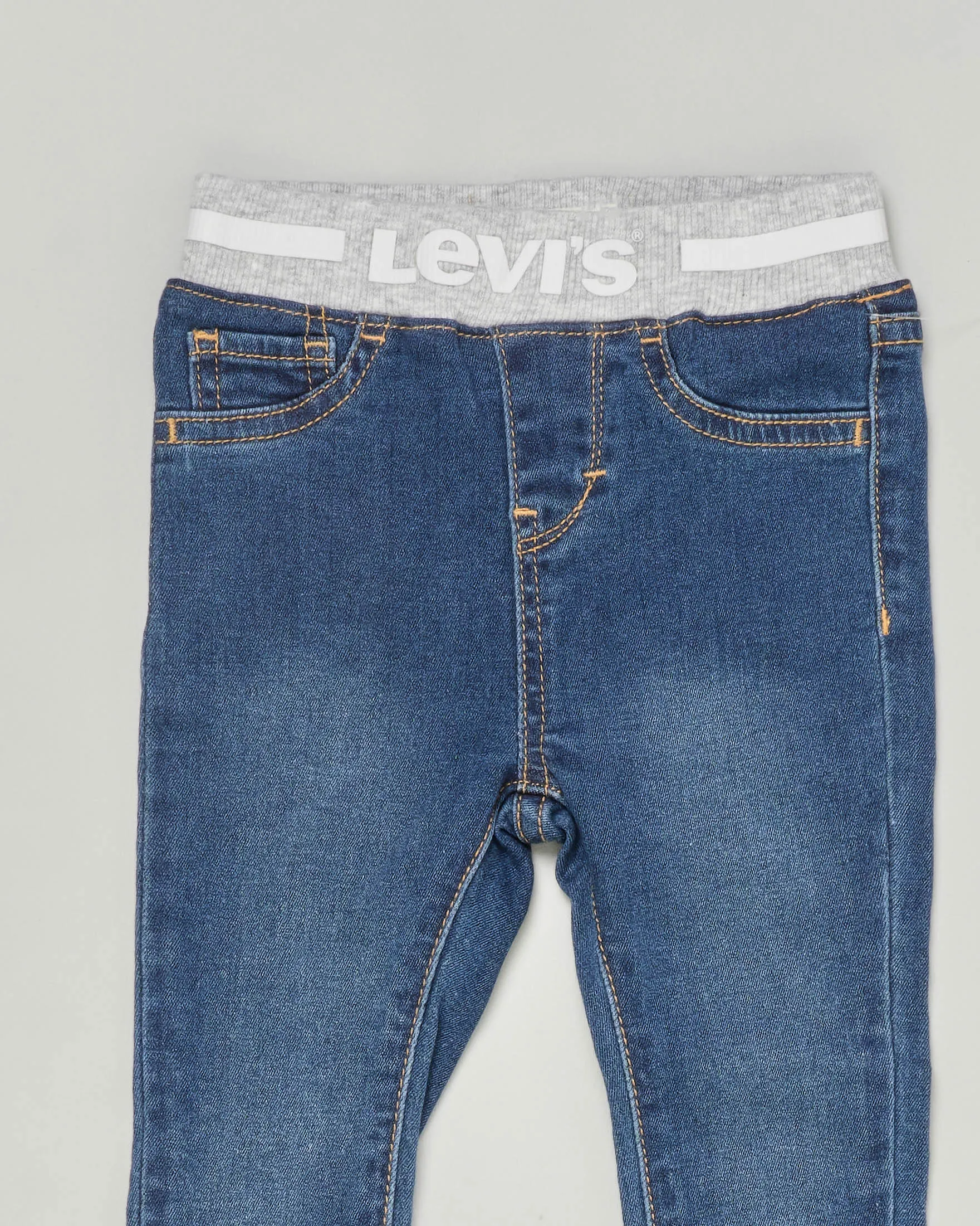 Jeans in misto cotone stretch con elastico grigio in vita porta logo 6-36 mesi