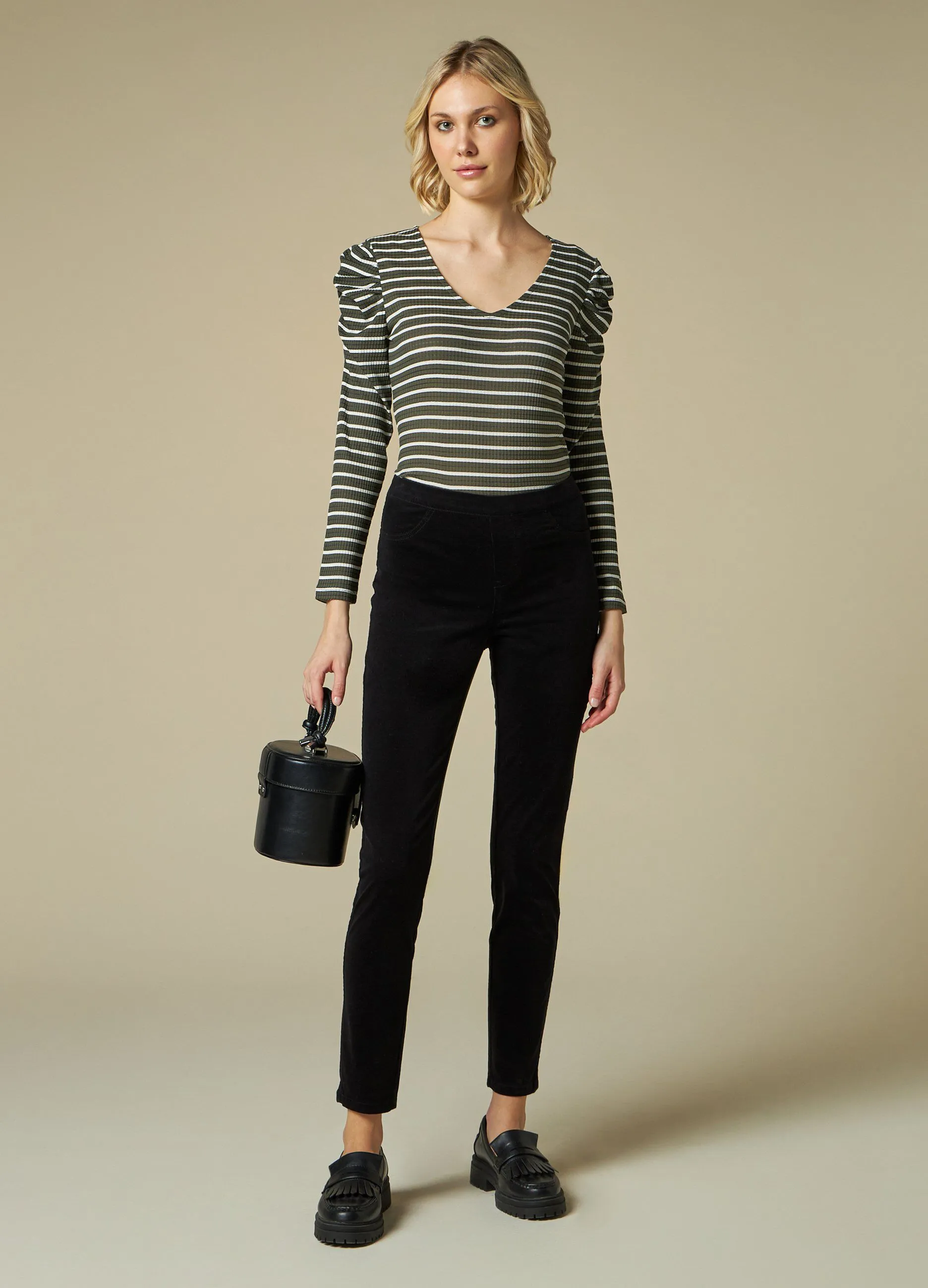 NICE & CHIC  Pantaloni in costina di cotone stretch donna