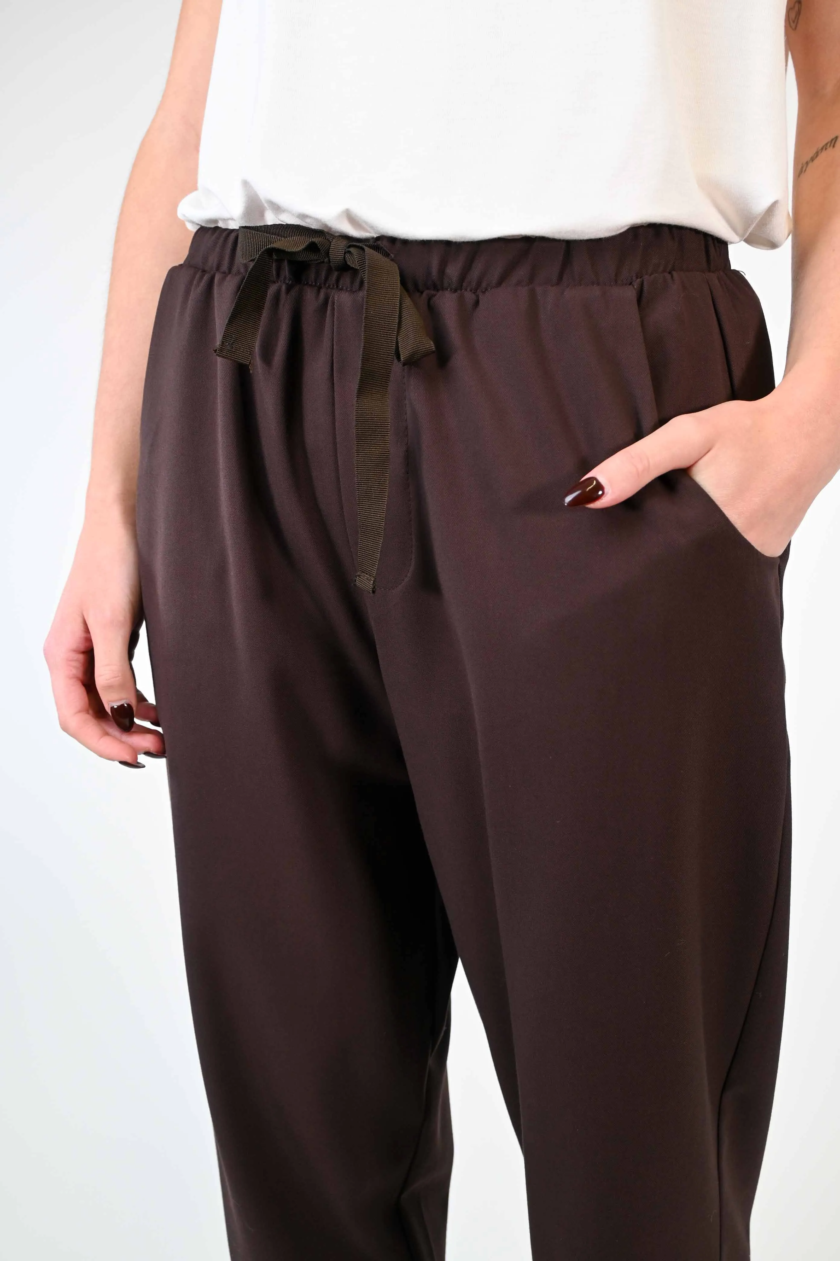 PANTALONE CON COULISSE IN POLIVISCOSA MORO