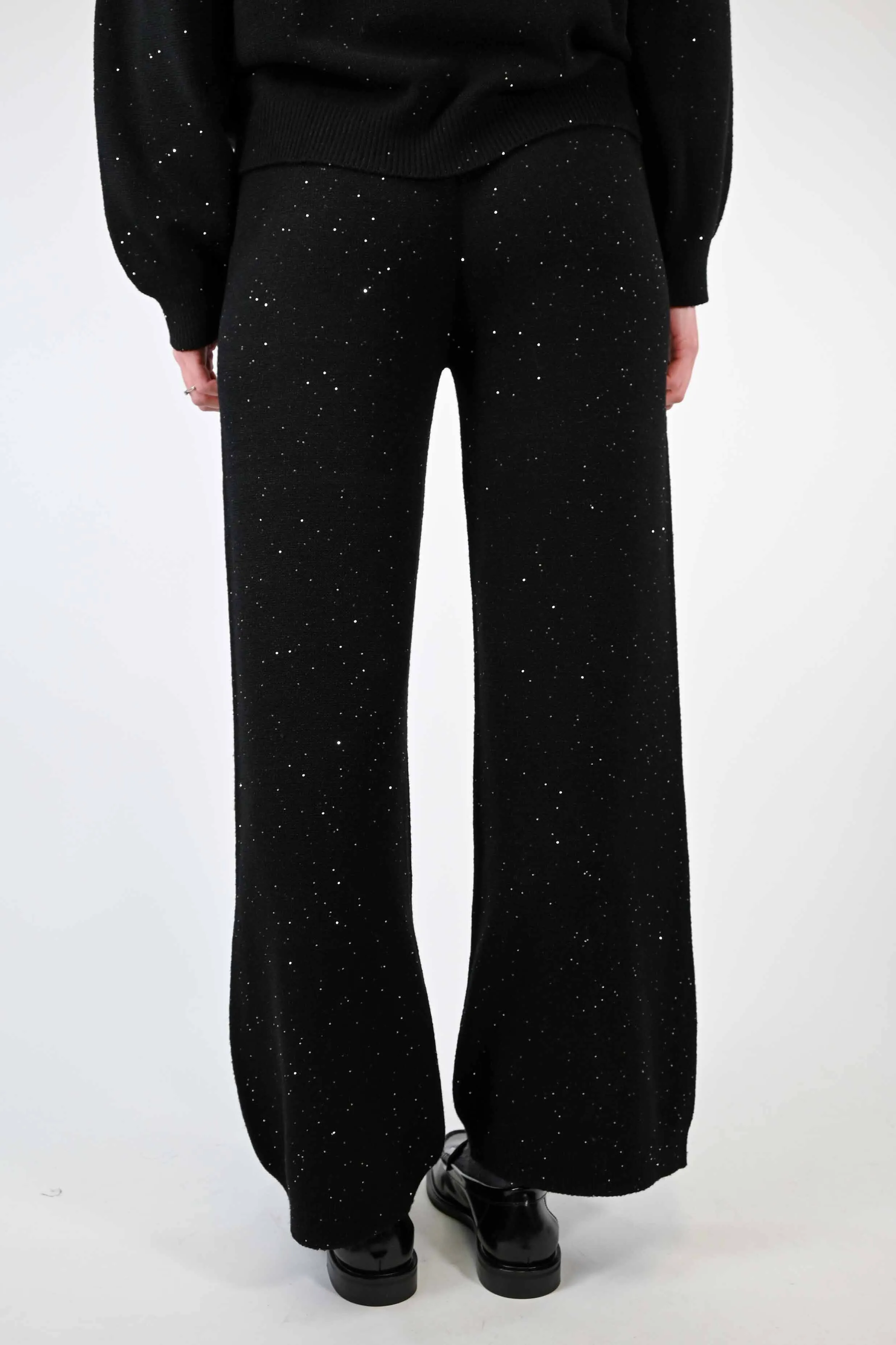 PANTALONE PALAZZO CON MICRO PAILLETTES NERO