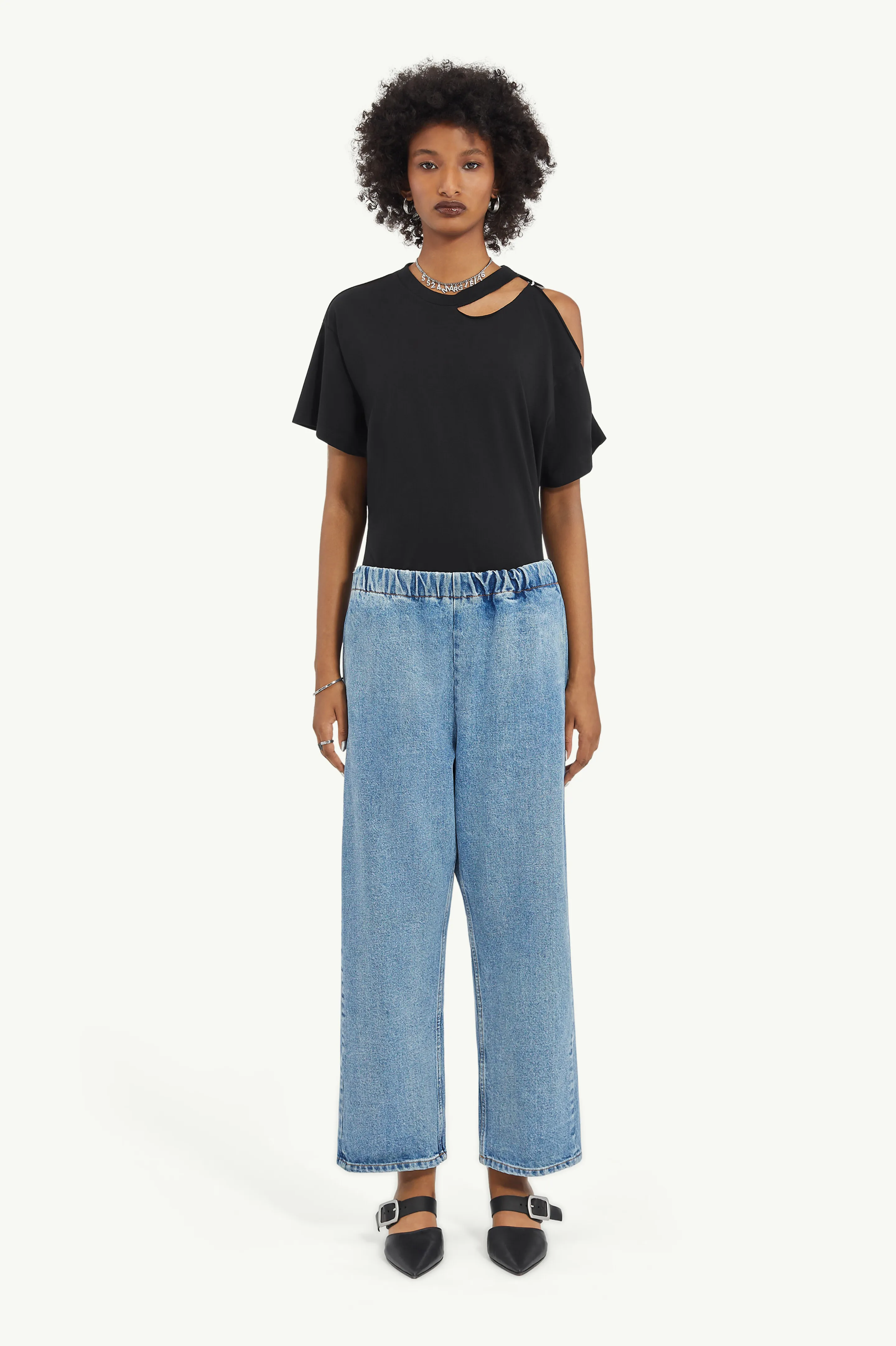 Pantaloni cropped in denim blu