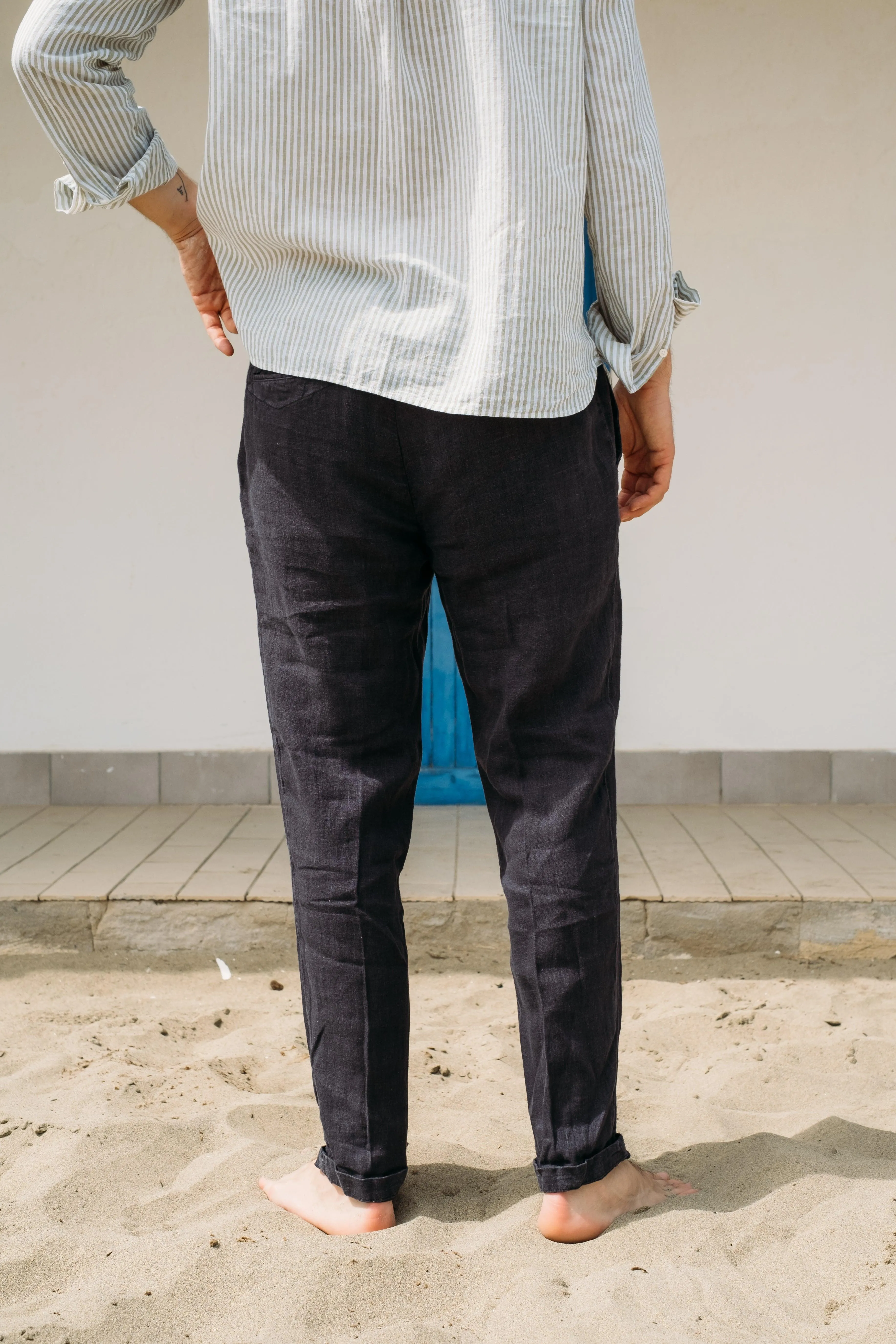 Pantaloni Lewis Navy in Lino