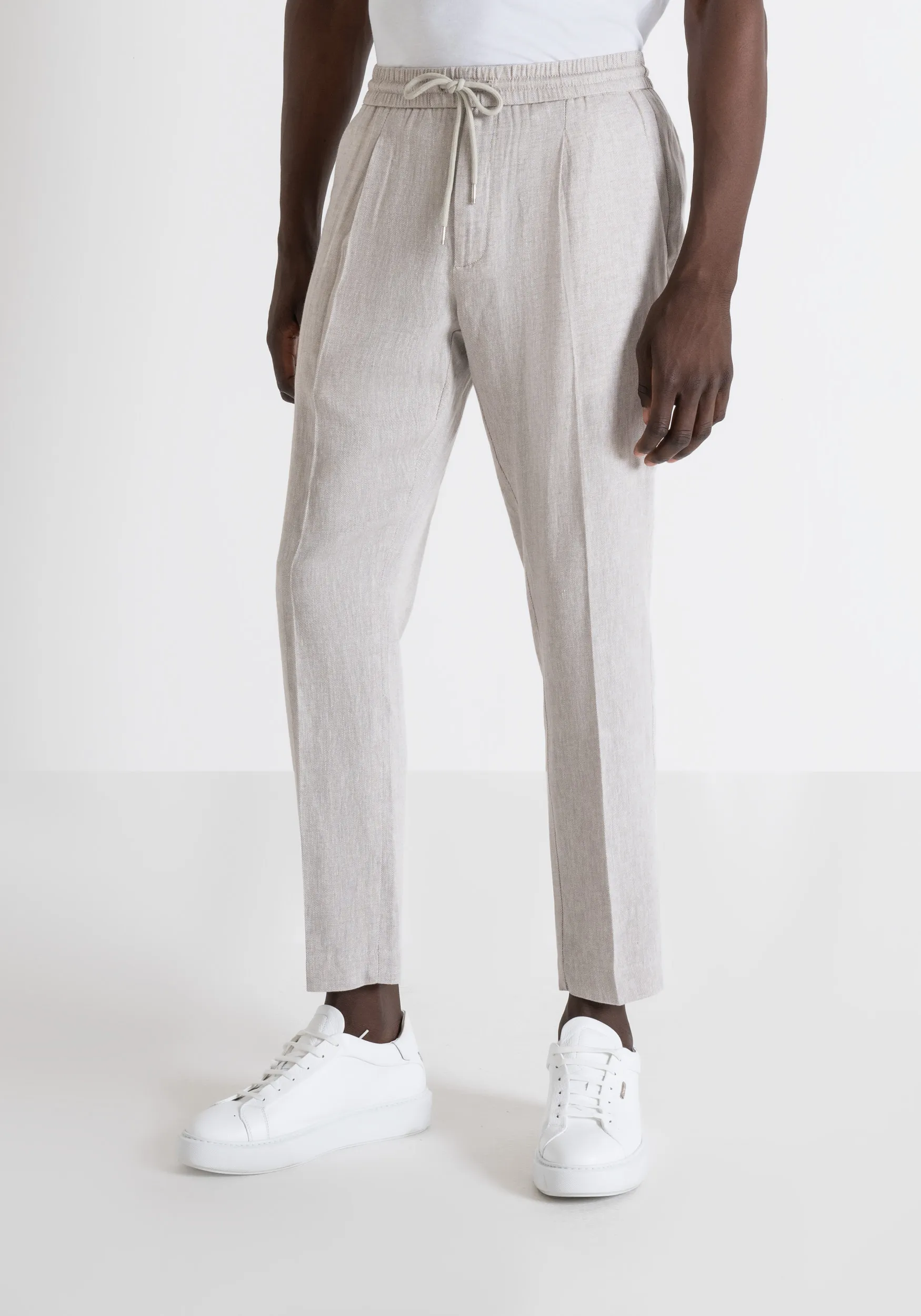 PANTALONI REGULAR FIT “NEIL” MISTO LINO CON COULISSE