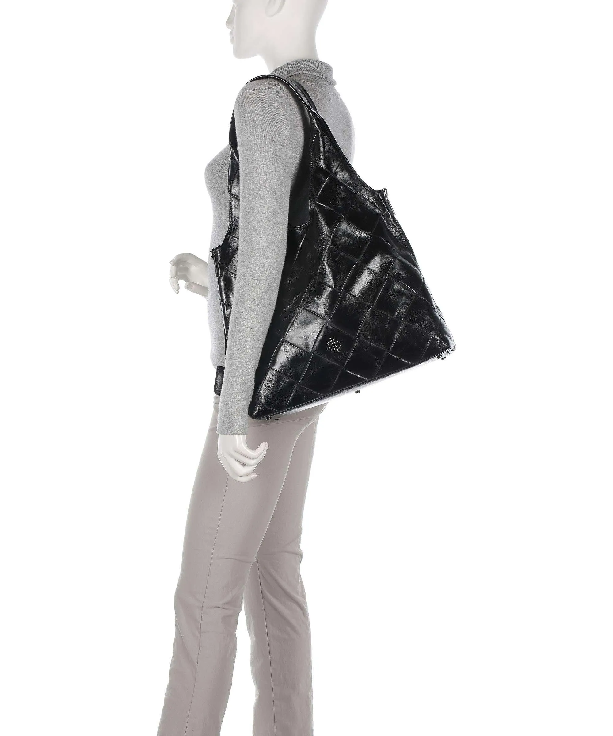  Picard Carre Borsa shopper pelle di vacchetta goffrata nero  