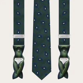 Raffinato set di bretelle verdi con motivo paisley e cravatta abbinata