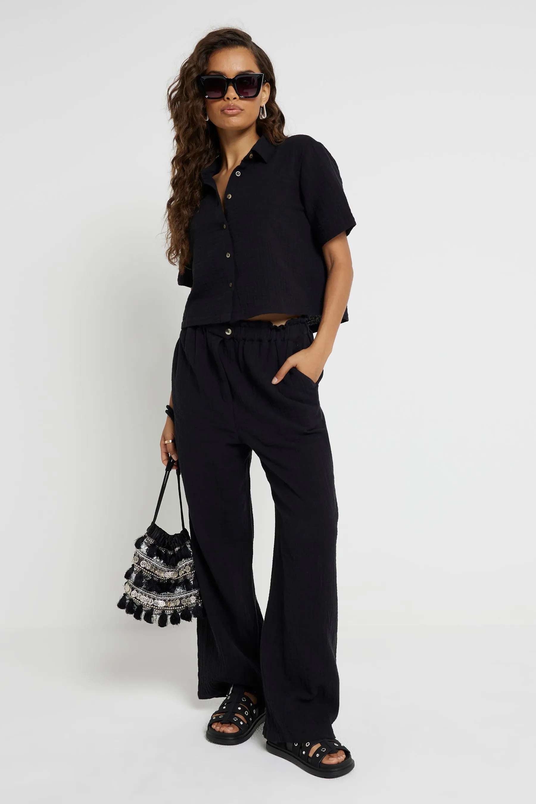 River Island Petite - Pantaloni double-face effetto lino