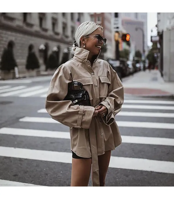Trench-camicione ecopelle camel