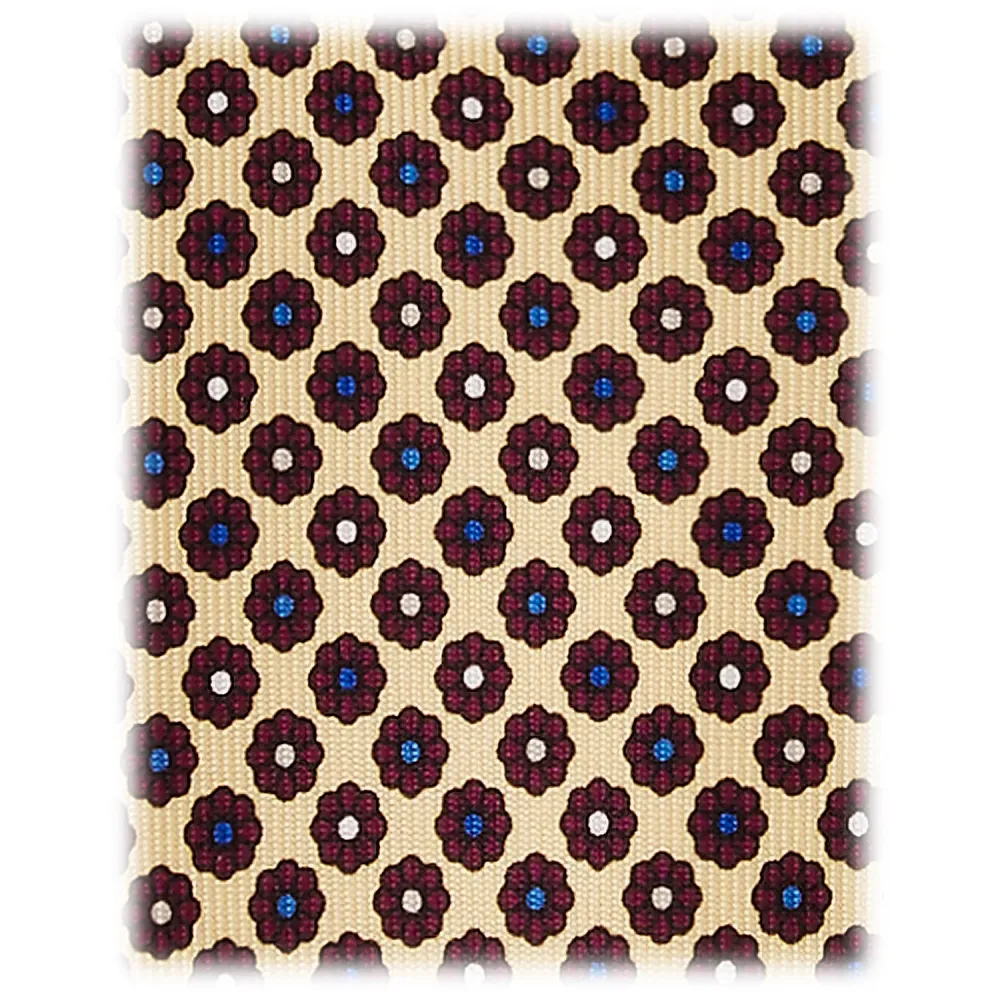 Viola Milano - Cravatta Seta Italiana Mix Floreale Punta Intrecciata - Giallo - Handmade in Italy - Luxury Exclusive Collection