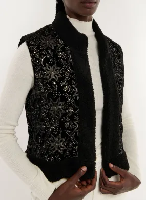  WILD   HEATHER - Gilet senza maniche effetto pelliccia ricamato | Nero